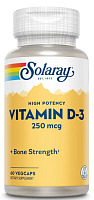 High Potency Vitamin D-3 (Высокоэффективный витамин D-3) 250 мкг 60 вег капсул (Solaray)