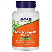 Saw Palmetto Extract (экстракт серенои с маслом из семян тыквы и цинком) 160 мг 90 гелевых капсул (NOW)