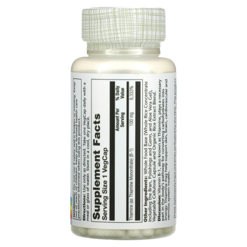 Vitamin B-1 with Aloe Vera 100 мг 100 вег капсул (Solaray) фото 2