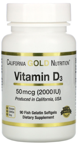 Vitamin D-3 (витамин D-3) 2000 IU 90 капс (California Gold Nutrition)