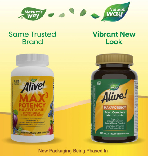 Alive! Max3 Potency (мультивитаминный комплекс для взрослых, с железом) 180 таблеток (Nature's Way) фото 2