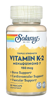 Triple Strength Vitamin K-2 Menaquinone-7 (Витамин К-2 менахинон-7 тройной силы) 150 мкг 30 вег капсул (Solaray)