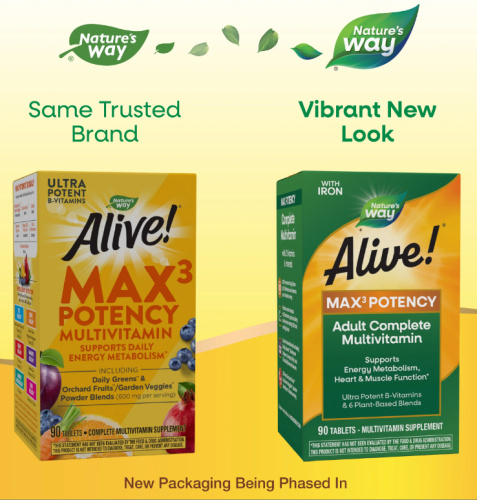 Alive! Max3 Potency Multivitamin (мультивитамины с железом) 90 таблеток (Nature's Way) фото 3