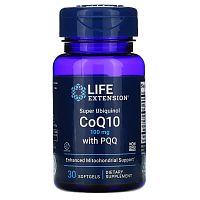 Super Ubiquinol CoQ10 with PQQ суперубихинол коэнзим Q10 с пирролохинолинхиноном (PQQ) 100 мг 30 капсул (Life Extension)
