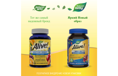 Alive! Men's 50+ Multi Gummy (Мультивитамины для мужчин старше 50 лет) 60 жевательных таблеток (Nature's Way) фото 3