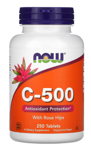 C-500 With Rose Hips (Витамин C с шиповником) 500 мг 250 таблеток (NOW)
