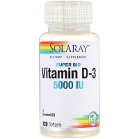 Super Bio Vitamin D-3 (Супер био витамин D-3) 5 000 МЕ 120 капсул (Solaray)