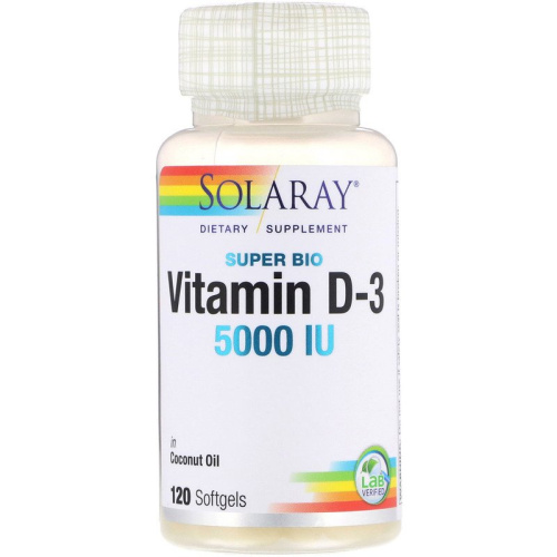 Super Bio Vitamin D-3 (Супер био витамин D-3) 5 000 МЕ 120 капсул (Solaray)