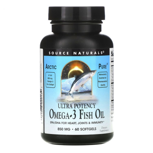 Source Naturals, Чистый, арктический рыбий жир с Омега-3, Эффективное действие, 850 мг, 60 капсул