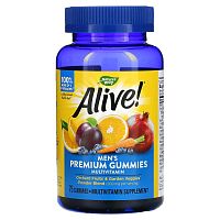Alive! Men's Premium Gummies Multivitamin (мультивитамины премиального качества для мужчин) со вкусом апельсина, винограда и вишни 75 жевательных конфет (Nature's Way)