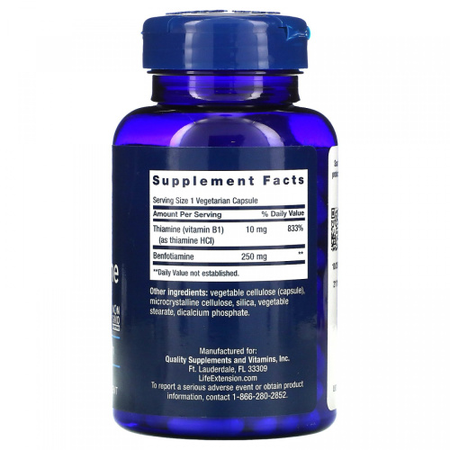 Mega-Benfotiamine Мега-бенфотиамин 250 мг 120 капсул (Life Extension) фото 2