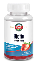Biotin (Биотин) клубника 5000 мкг 60 жевательных таблеток (KAL)