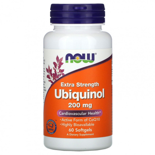 Extra Strength Ubiquinol (Убихинол) 200 мг 60 гелевых капсул (NOW)