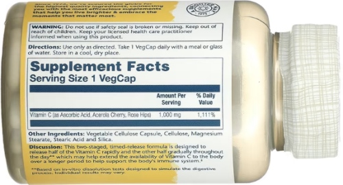 Timed Release Vitamin C with Rose Hips & Acerola (Витамин С замедленного высвобождения с шиповником и ацеролой) 1000 мг 100 вег капсул (Solaray) фото 2