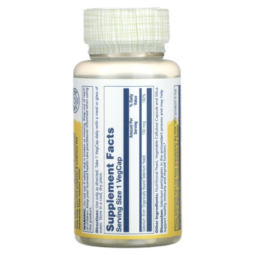 Selenium Organically Bound (Селен) 100 мкг 100 капсул (Solaray) фото 2