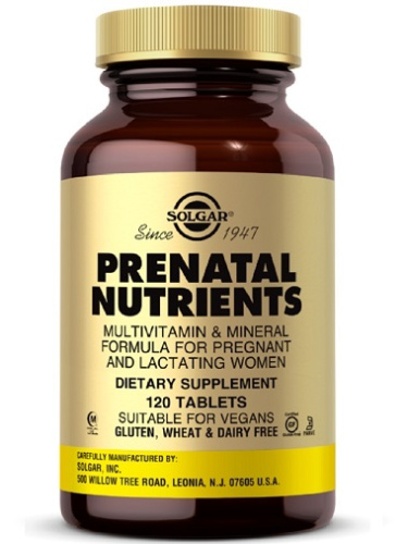 Prenatal Nutrients (мультивитамины и мультиминералы для беременных и кормящих женщин) 120 таблеток (Solgar)