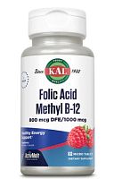 Kal Folic Acid Methyl B-12 ActivMelt (Фолиевая кислота и B-12) малина 800 мкг 60 микро таблеток (KAL)