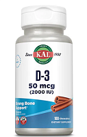 D-3 50 mcg (Витамин D-3) корица без сахара 50 мкг (2000 МЕ) 100 жевательных таблеток (KAL)