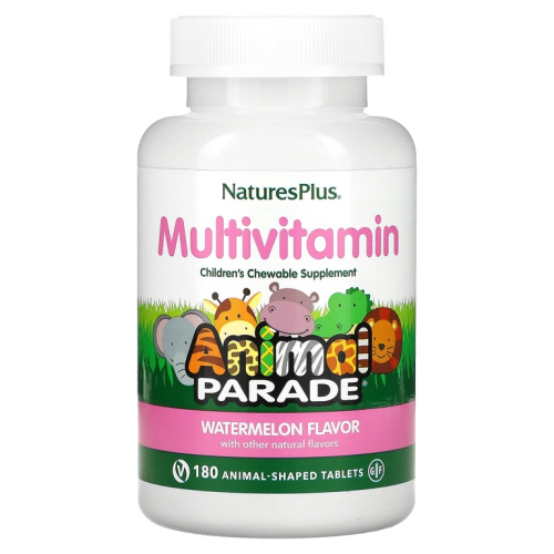 Source of Life Animal Parade жевательные мультивитамины и минералы для детей с арбузным вкусом 180 таблеток (Natures Plus)