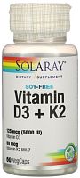 Vitamin D3 + K2 Soy-Free (Витамин D3 + K2 без сои) 60 капс (Solaray)