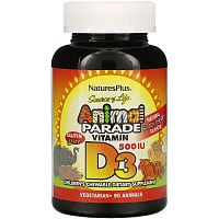 Source of Life Animal Parade Vitamin D3 (витамин D3 для детей) со вкусом натуральной черешни 500 МЕ 90 таблеток  (Natures Plus)
