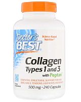 Collagen Types 1 and 3 with Peptan 500 мг Коллаген, тип 1 и 3, с пептаном, 240 капс (Doctor's Best)