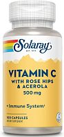 Vitamin C With Rose Hips & Acerola (Витамин С С Шиповником И Ацеролой) 500 мг 100 капсул (Solaray)