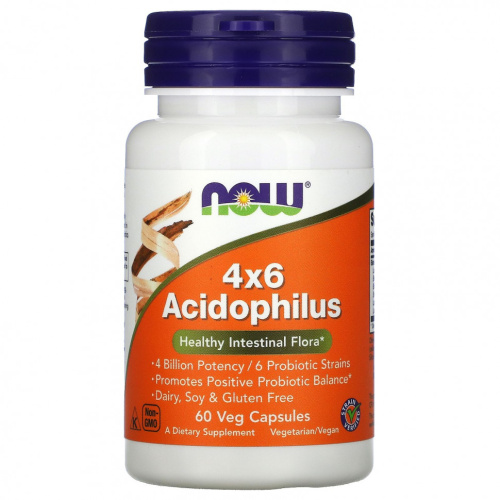 4x6 Acidophilus (ацидофильные лактобактерии) 60 вегетарианских капсул (NOW)