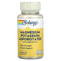 Magnesium Potassium Asporotates (Аспортат магния и калия с бромелайном) 60 капсул (Solaray)