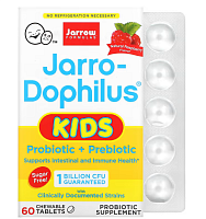 Jarro-Dophilus Kids пробиотик + пребиотик без сахара, натуральный малиновый вкус (Jarrow Formulas)1 миллиард живых бактерий 60 жевательных таблеток