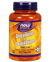 L-Arginine & Ornithine 500/250 мг 100 капс (NOW)
