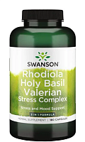 Rhodiola Holy Basil Valerian Stress Complex (Комплекс корня родиолы священного базилика и корня валерианы) 180 капсул (Swanson)