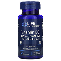 Vitamin D3 with Sea-Iodine (витамин D3 с йодом) 125 мкг 5000 МЕ 60 капсул (Life Extension)