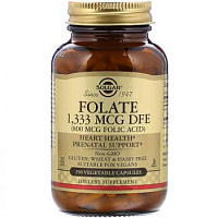 Folate 1333 MCG DFE (800 мкг Folic Acid) (Фолиевая кислота) 250 капсул (Solgar)