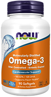 Omega 3 (жирные кислоты омега-3) 180 ЭПК / 120 ДГК 90 капсул покрытых кишечнорастворимой оболочкой (NOW)