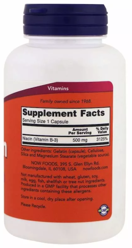 Niacin (Витамин B3 (Ниацин)) 500 mg 100 caps (NOW) фото 2
