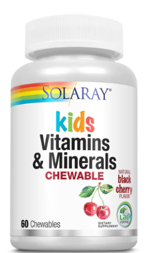 Kids Vitamins & Minerals Chewable (Детские витамины и минералы) вкус натуральной черной вишни 60 жев. таблеток (Solaray)
