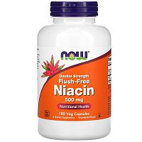 Niacin Flush-Free Double Strength (ниацин не вызывающий покраснений) 500 мг 180 капсул (NOW)