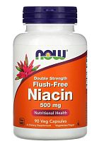 Flush-Free Niacin Double Strength (Ниацин без покраснений Двойная Сила) 500 мг 90 вег. капсул (NOW)