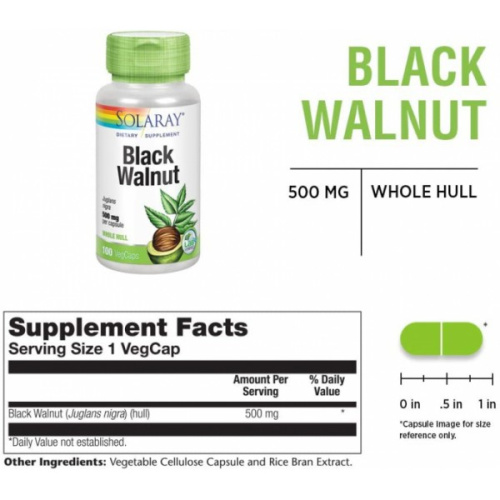 Black Walnut (Скорлупа Черного ореха) 500 мг 100 капсул (Solaray) фото 2