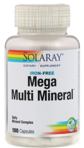 Mega Multi Mineral Iron free (Мультиминералы без железа) 100 капсул (Solaray)