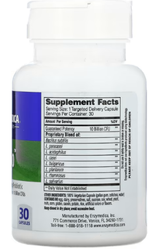 Pro Bio Guaranteed Potency Probiotic (пробиотик с гарантированной эффективностью) 30 капсул (Enzymedica) фото 2