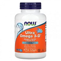 Ultra Omega 3-D (ультраомега-3) 600 ЭПК / 300 ДГК 90 капсул из рыбьего желатина (NOW)