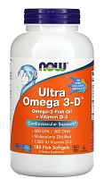 Ultra Omega 3-D (омега-3) 600 EPA / 300 DHA 180 рыбных мягких капсул (NOW)