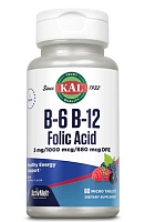 B-6 B-12 Folic Acid ActivMelt (Витамины B-6 B-12 и фолиева кислота) ягоды 60 микро таблеток (KAL)