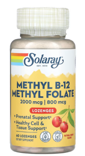 Methyl B-12 Methyl Folate (Метил B-12 метилфолат) натуральная вишня 60 леденцов (Solaray)