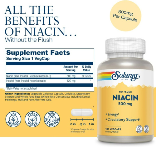 Niacin No Flush (Ниацин без приливов) 500 мг 100 (Solaray) фото 2