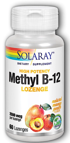 Methyl B-12 (B-12 метил) манго-персик 2500 мкг 60 пастилок (Solaray)